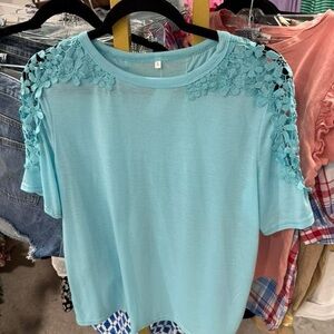 Aqua Lace Shoulder Women's Top